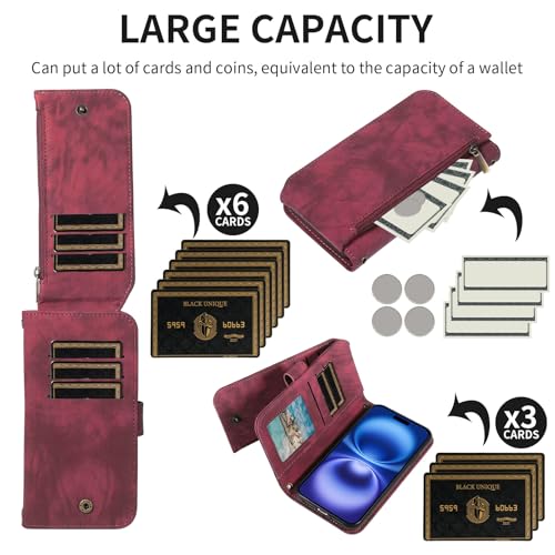 Coque antichoc iPhone 16 avec porte-carte fermeture éclair et support intégré - 3