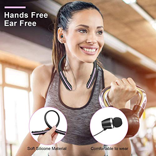 Ttstr Retractable Earbuds Wireless Headset Neckband Sports Noise Cancelling Bluetooth Headphones Stereo Earphones With Mic,Pink #TOP1