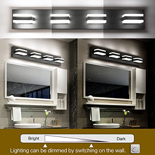 Image of SOLFART Black Bathroom Light Fixtures 4 Lights Bathroom Vanity Light LED Dimmable Matt Black Vanity Lights 32W Cool White 6000K & 0%-100% Brightness Dimmable ETL Listed