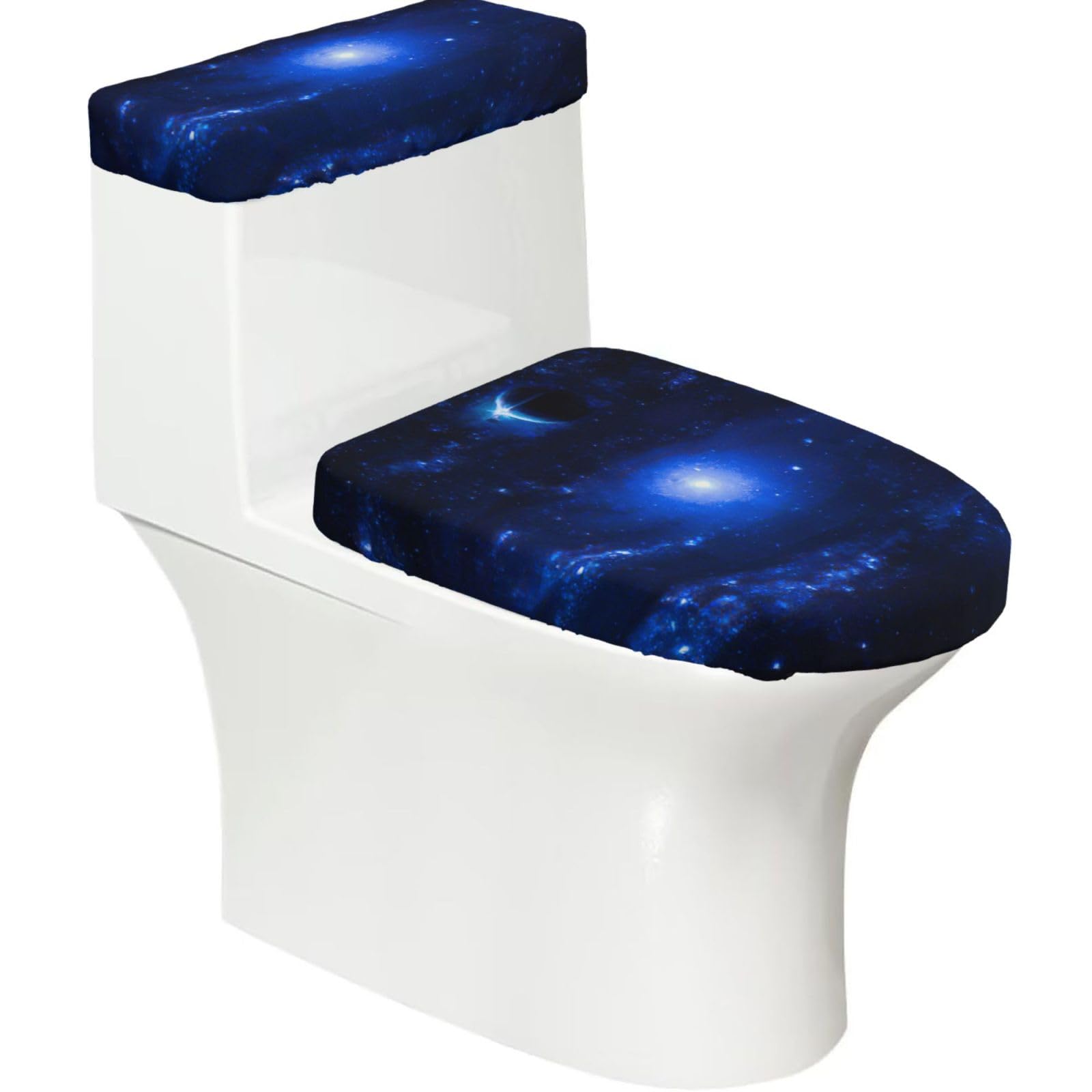 Galaxy Print Bathroom Decor Toilet Lid Cover And Tank Covers, Restroom Accessories Fits Most Round