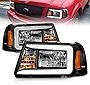 AmeriLite for 2001-2011 Ford Ranger LED Tube Black Replacement Headlights w/Corner Lamp Set - Passenger and Driver Side
