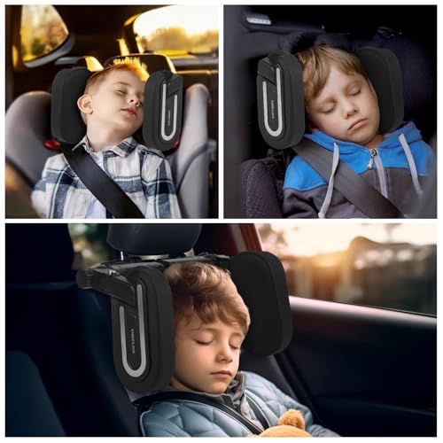 Image of Car Headrest Pillow, 180 Adjustable Car Pillow for Kids, U- Shaped Design, Head Neck Support Head Rest, Travel Sleeping Car Headrest for Kids and Adults (Black)