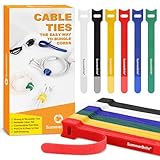 Summerbrite 60PCS Multicolor Cable Ties Reusable Cable Straps Adjustable Hook and Loop Ties Cable Tidy Fastening Straps for Home & Office Desk PC Cable Organiser(12mm x 20cm)