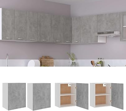 Myheimly Wall Cabinets Set of 2 Concrete Grey 50 x 31 x 60 cm Wood Material Kitchen Unit Kitchen Furniture Base Cabinet Kitchen Base Cabinet
