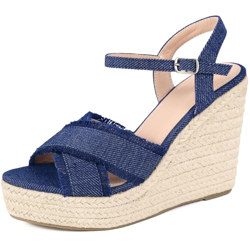 Allegra K Women's Denim Wedges Shoes Slingback Platform Wedge Heel Sandals3