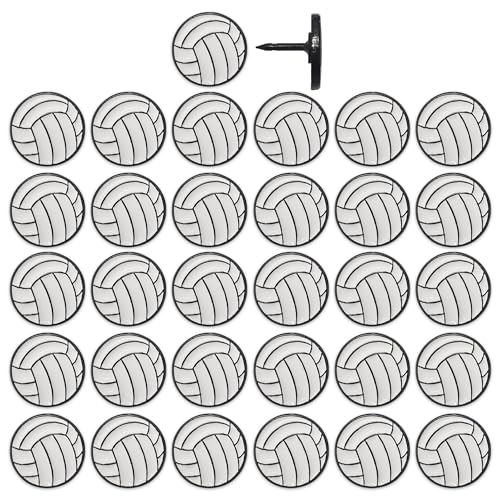 Image of Volleyball Push Pins, for Cork Board, Maps, or Lapel Pin Use, Designed in The USA, Volleyball Pins, Set of 32