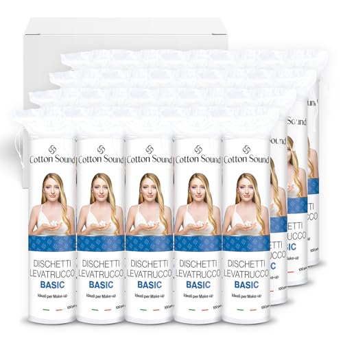 COTTON SOUND BASIC Dischetti Struccanti 24 confezioni x 100 Pezzi, Dischetti 100% Cotone, Adatti a Tutti i Tipi di Pelle, Ideali per la Rimozione del Trucco, Made in Italy