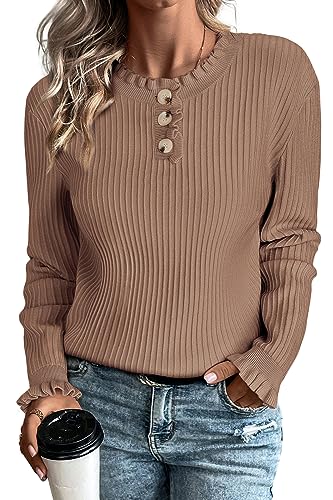 Arach&Cloz Womens Swaters 2024 Fall Fashion Outfits Long Sleeve Crewneck Knit Tops Ruffle Casual T-Shirts Cute Tees Blouses