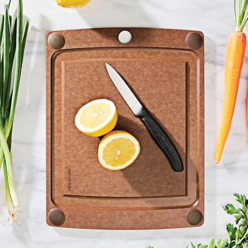 Image of Epicurean All-In-One Cutting Board with Non-Slip Feet and Juice Groove - Non-toxic, Dishwasher Safe, Made in the USA, 11.5 inch x 9 inch, Nutmeg