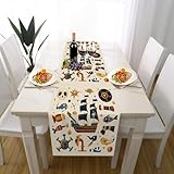 Segelboot Ruder Fisch Skeleton Tischläufer Outdoor Waschbar Extralang, Nautischer Thema Tischdeko für Einschulung Deko Couchtisch Küche Esstischv Dekoration für Zuhause 30 x 140 cm