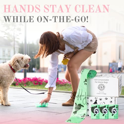 Image of PUPPYSENTIALS 120-Count Dog Waste Bags, Eco-Friendly Biodegradable Puppy Poo Bags - Made in the USA, Leak-Proof, Odor Blocking, Extra Thick Dog Waste Bags, Compostable Poop Bags, Green