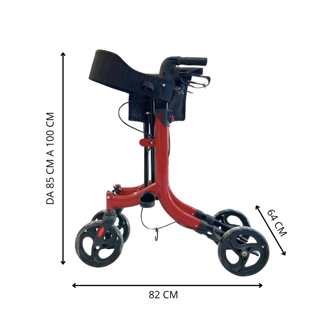 Deambulatore con Freni Pieghevole Regolabile Compatto in Alluminio, Girello per Anziani, VITAWALK PRO - Cesto portaoggetti, 4 Ruote, Rollator, SC5023B
