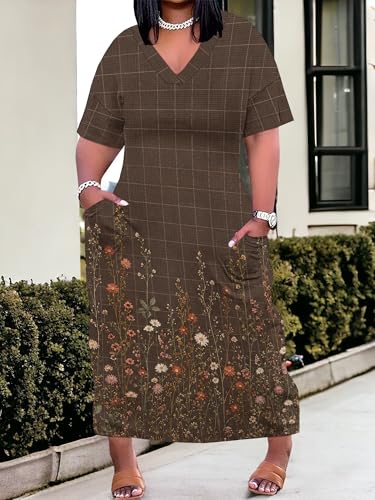 Image of PinkPatty Women's Oversize V Neck Short Sleeve Maxi Dress with Pockets