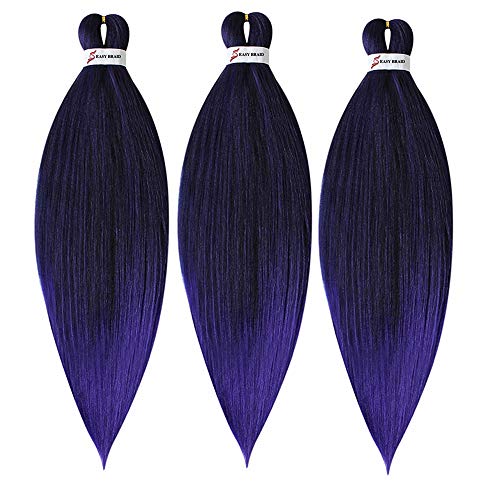 YUKAYULA 3Packs/Lot 26'' Pre-Stretched Hot Water Setting Braiding Hair Extensions Yaki Texture Synthetic Ombre Jumbo Easy braid hair For Women (T1B/Purple)