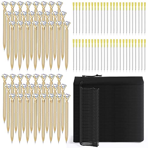 48 Pcs Wedding Diamond Pens Bulk 48 Velvet Gift Bags Bling Crystal Metal Ballpoint Pens with Black Ink 48 Extra Refills for Office School Supplies Wedding Gift (Basic)