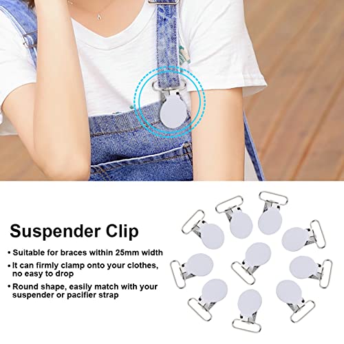 Image of Suspender Clips 10 Pieces 1.4 Inch Round Iron, Heavy Duty Spring Loaded for DIY Belt Making, White