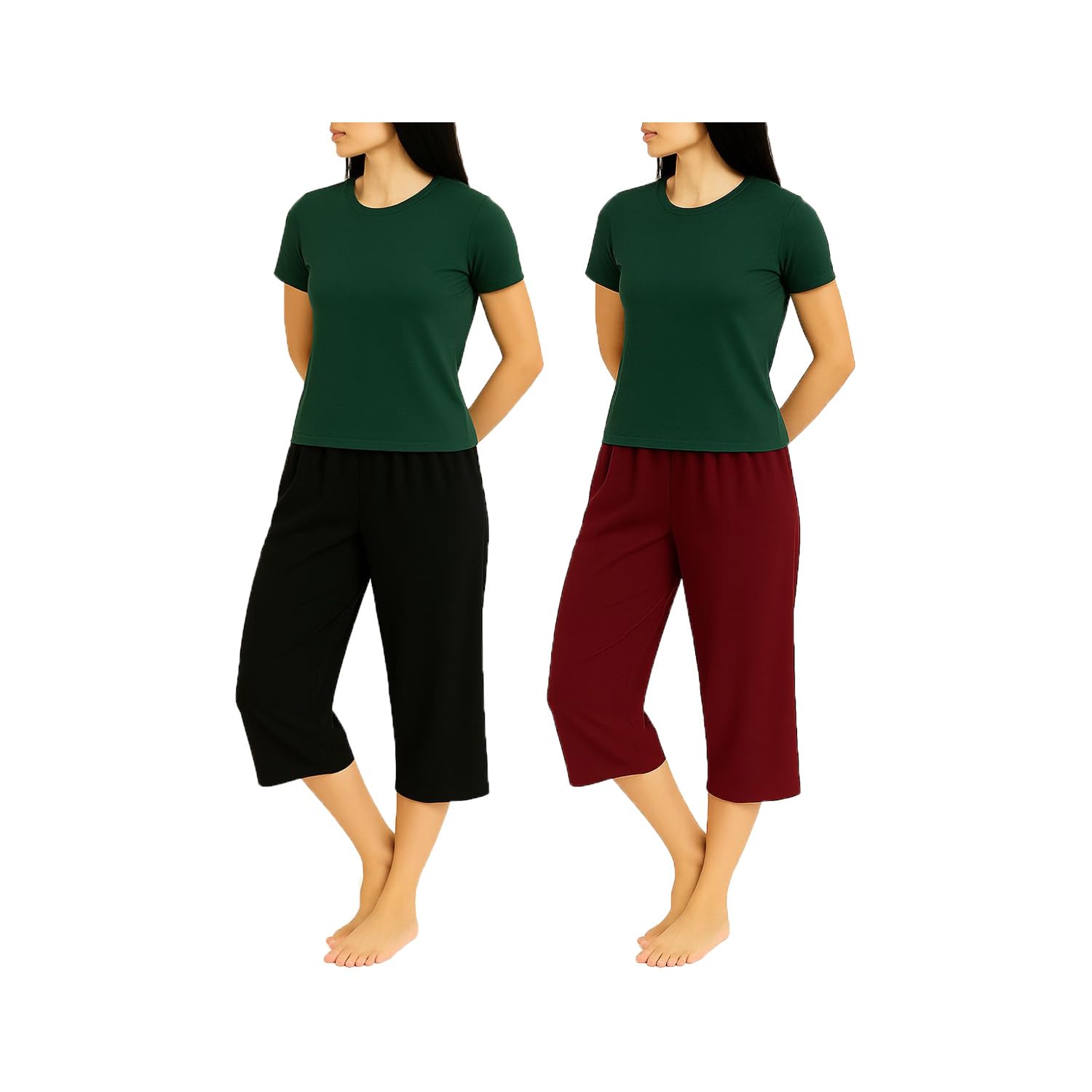 brand flex Women's Cotton Plain Capri, Loose Yoga Pants, Nightwear for Girls (Pack Of 2)-picture-11