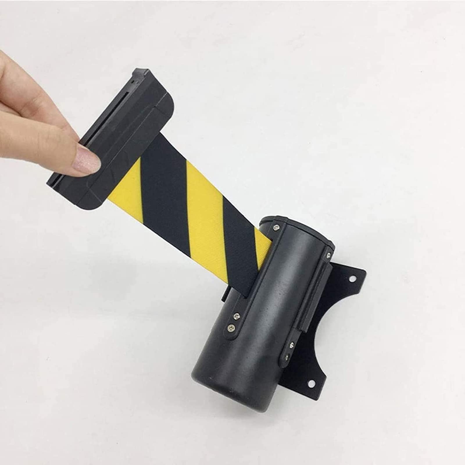 Cinta De Seguridad Retráctil De 5 M – Cinta De Control De Multitudes De Acero Inoxidable para Montaje En Pared, Ideal para Postes Y Barreras De Seguridad – Negro/Amarillo
