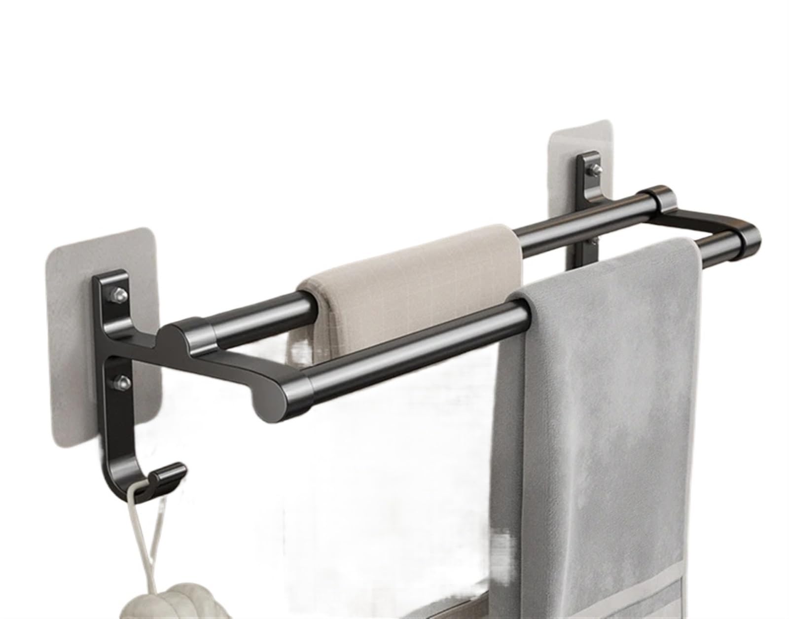 Self Adhesive Towel Rail Bathroom Towel Rack No Punch Toilet Hooks Suction Cup Self-adhesive Wall-mounted Double Rod Bar(Black-50CM)