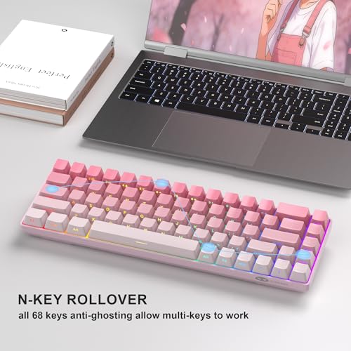 Image of MageGee Portable 60% Mechanical Gaming Keyboard, RGB Backlit Compact 68 Keys Mini Wired Office Keyboard with Red Switches for Laptop PC Mac, Side Printed Keycap - Pink