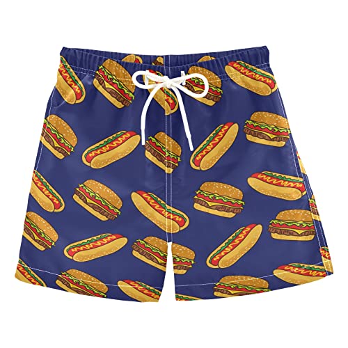 Hot Dog Hamburgers Boys Swim Trunks Toddler Boy Swim Board Shorts Swimwear Kids Beach Swimsuit Bathing Suits Multi