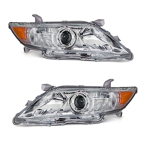 ADCARLIGHTS Compatible with 2010 2011 Toyota Camry Headlights Chrome Housing Amber Reflector Clear Lens Driver and Passenger SideW/O Bulbs