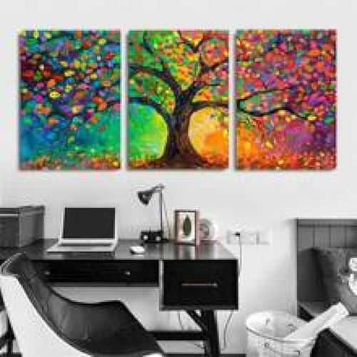 Peinture à l'huile arbre de vie d'argent sur toile triptyque haut de gamme 180x80