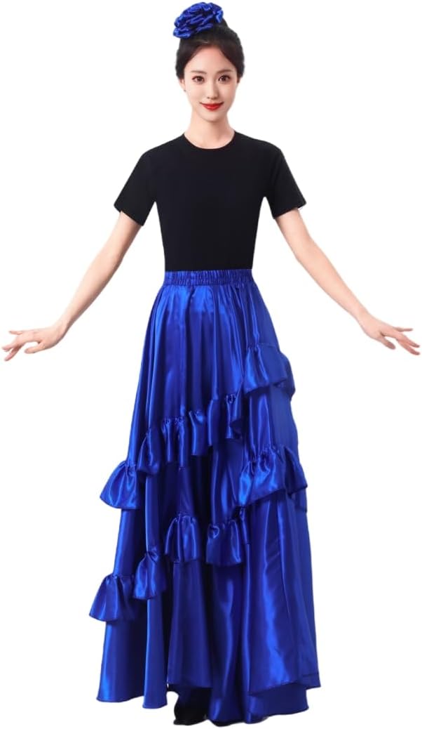 SANCAN Double Ruffle Long Full Maxi Skirt for Women