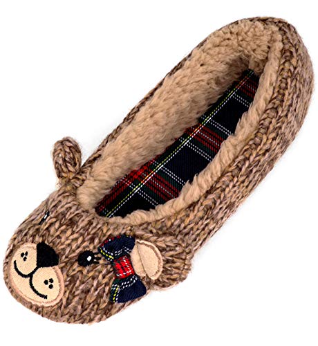 AONTUS Ladies Cute Slippers Winter Plush Buddies Slippers for Women Super Soft (Bear, 5)