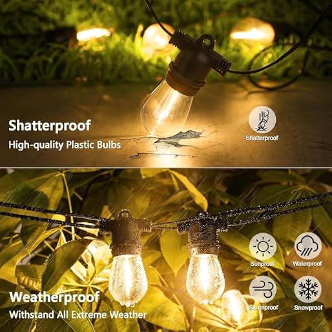 S14 LED Outdoor String Lights 27FTx2 with Edison Vintage Shatterproof Bulbs and Commercial Grade Weatherproof Lights for Balcony, Patio, Porch, Backyard (54FT 20LED)