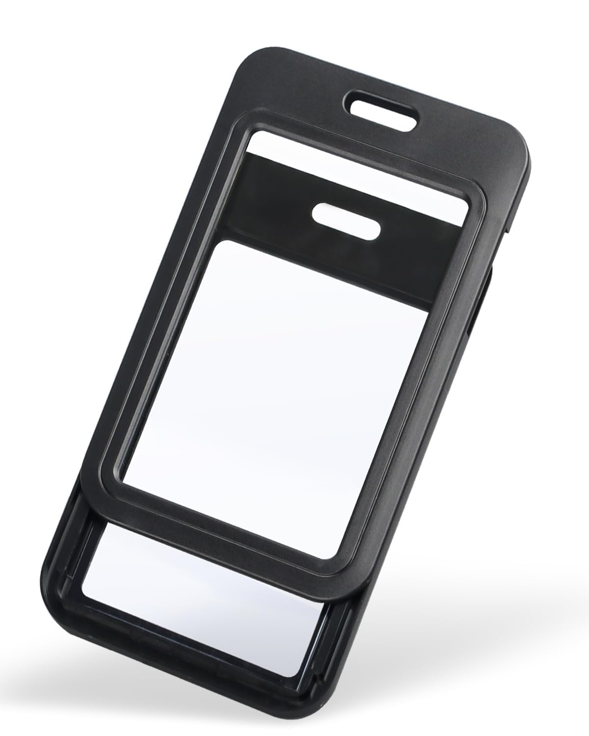 Khazna Sliding Badge Holder, 10 Pack with Double-sided Windows Vertical Hard Plastic Case Black Card Protector Pouch for Office School ID Credit Cards Proximity Key Cards Driver’s Licenses and Passes