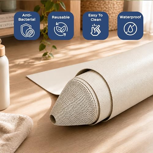 Image of Homestrap Washable Anti-Slip Shelf Liner (45cm X 5m)| Multipurpose Kitchen Drawer Mat for Fridge, Table, Cupboards, and Shelves | Waterproof and Easy to Clean in Ivory