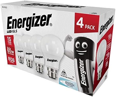Energizer GLS Replacement LED Bulb 4 Pack (Daylight B22, 60W)