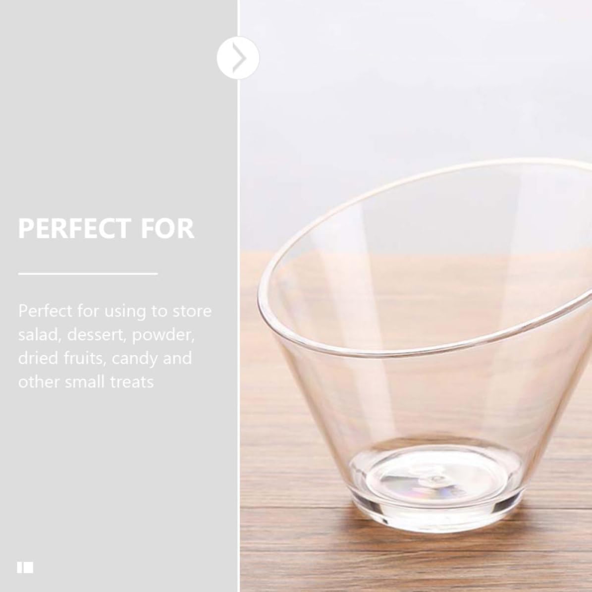 4pcs Clear Angled Salad Bowls Acrylic Wide Top for Parties and Buffets