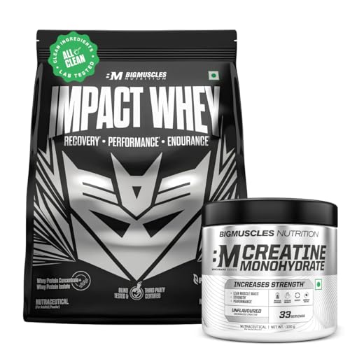 Image of Bigmuscles Nutrition Impact Whey Protein Supplement Combo [1.035kg Rich Chocolate Protein Powder with 100g Creatine Unflavoured]