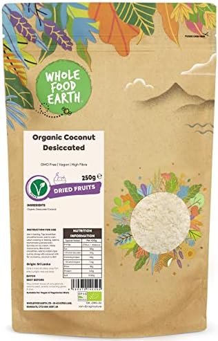 Wholefood Earth Organic Coconut Desiccated โ 250g | GMO Free | Vegan | High Fibre | Certified Organic