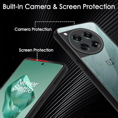 Image of AESTMO OnePlus 12 5G Back Cover | 360 Protection | Crystal Clear Hard Back Transparent | Bumper Case for OnePlus 12 (PC & TPU, Black Bumper)