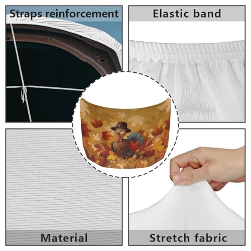Image of 59x39 Inch Hood Cover for Compact Sedan SUV Trucks Stretchable Car Hood Wrap Blankets Auto Banner Waterproof Auto Exterior Accessories (Thanksgiving Maple Leaf Turkey Print)