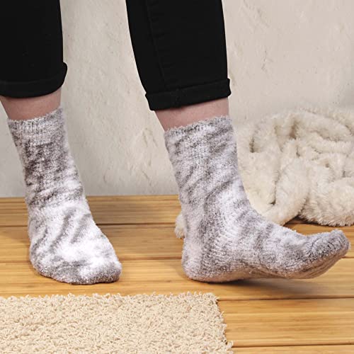 Image of BambooMN Women's Girl Fuzzy Warm Fluffy Tie-Dye Colorful Fun Crew Socks - 4 Pairs