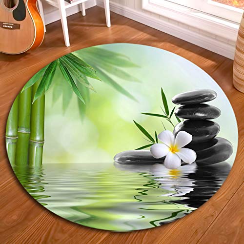 Tapete Zen para spa da HVEST tapete de massagem com pedra e flor de orquídeas redondo, tapete de bam