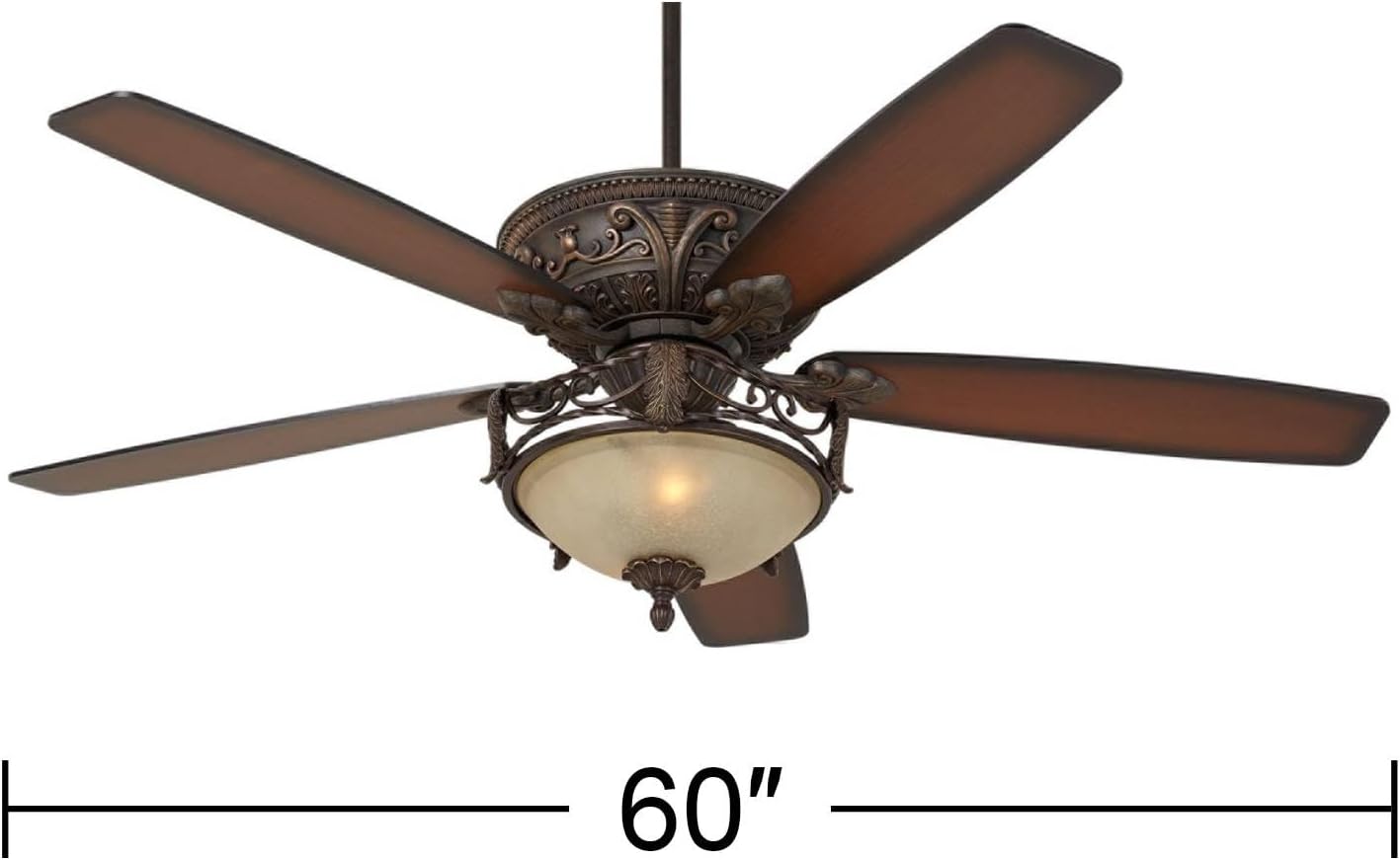 Casa Vieja 60" Montego Vintage Indoor Ceiling Fan with LED Light Antique Bronze Teak Blades Indian Scavo Glass for Living Room Kitchen House Bedroom Kids Room Family Room Dining Room Home