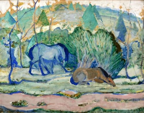 Affiche Chevaux au pâturage par Marc reproduction d'art sur toile portrait mural 60x90cm