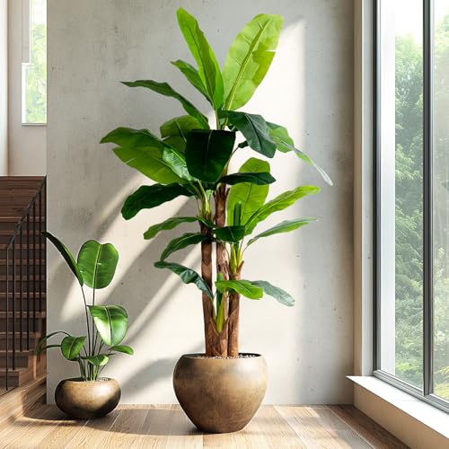 Erimda 8.2FT Artificial Banana Tree, Lifelike Fake Banana Leaf Tropical Silk Tree, Easy Assembly...