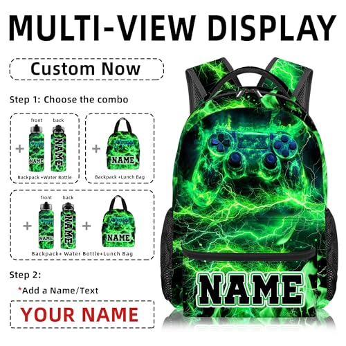 Kids Backpacks for Boys Back to School Gifts for Son Personalized Game Bookbag Supplies with Pockets for Elementary Middle School 17 Inch Custom School Backpacks for Gaming Lovers, 032