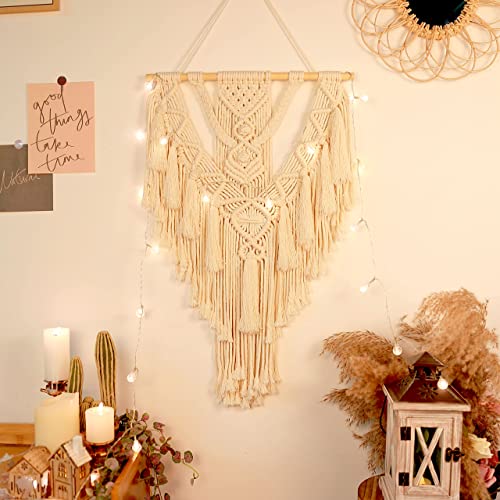 Anroye Macrame Boho Wall Hanging Decor, Geometric Woven Tapestry Chic Cotton Handmade Bohemian Art With Long Tassel, Large Craft Ornament For Dorm Home Bedroom Apartment Room Decoration #TOP4
