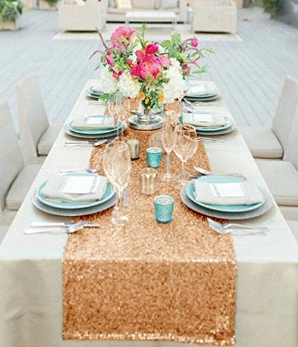 12''x72'' Rose Gold Sequin Table Runner Sparkly Metallic Sequin Runner for Wedding Party Dinner Reception, Event Bridalwedding Runner, Birthday Party, Dinner Party, Shower Ready to Ship!