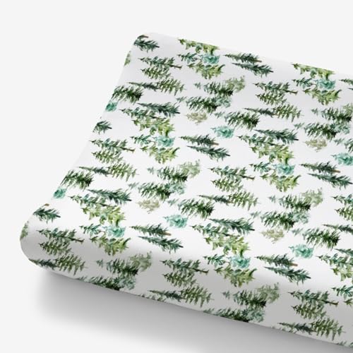Image of HawSkgFub Watercolor Pine Tree Changing Pad Cover for Baby Girl Boy, Natural Christmas Winter Forest Diaper Change Table Covers, Soft Stretchy Safe Snug Fitted Changing Mat Sheets Fit 32"/34" x 16"