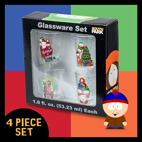 Image of Silver Buffalo South Park Characters Xmas Group Shots 4pc. 1.5oz. Mini Glass Set 2x2