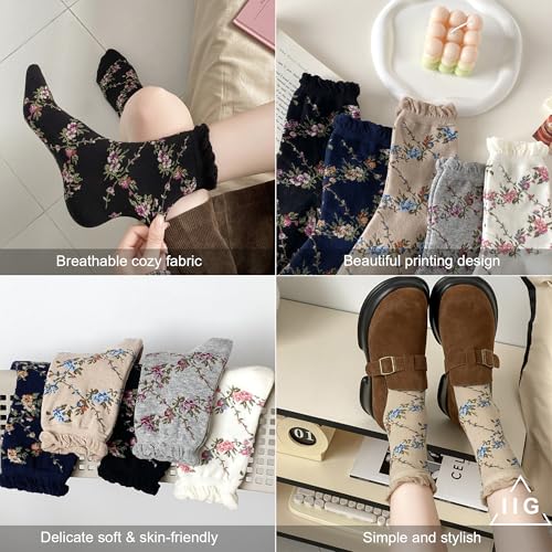 Image of IIG Womens Novelty Cotton Crew Socks Cute Animals Socks Fun Flower Socks (fit women's shoe size 5-9)
