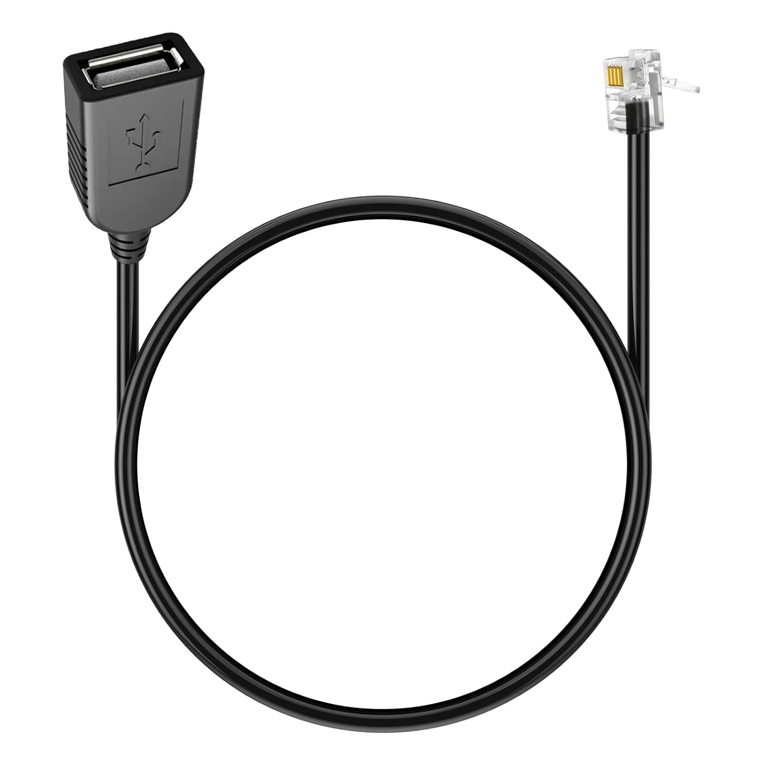 USB Female to Rj9 4p4c 4-Pin Male Adapter, Suitable for Multiple Voip Telephone Cables, with 30cm Round Black Cable (RJ9 to USB 30cm)